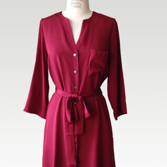 Amour Vert Emily Button Front Silk Mini Dress Cabernet - Picture 1 of 3